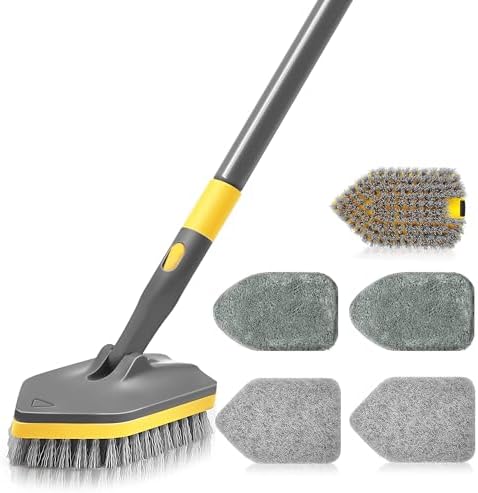 Tile Bathtub Scrubber Brush with Long Handle, 3 in 1 Shower Tub Scrub Brush