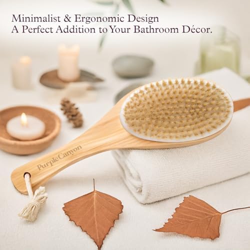 Purple Canyon Exfoliating Dry Brush | Natural Bristles and Ergonomic Birchwood Handle | Body Brush for Lymphatic Drainage and Skin Care
