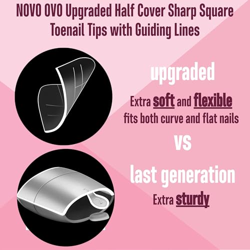 Upgraded Flexible Half Cover Soft Gel Fake Toe Nail Tips with Auxiliary Line for Toenail Extension, Sharp Square Medium Wide for Men Women Acrylic pedicure in Salon x 15 Sizes 240 Pcs