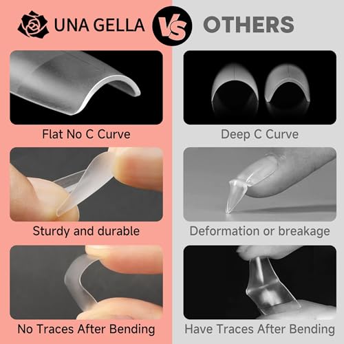 UNA GELLA Short Square Nail Tips Pre-buff Soft Gel Nail Tips Matte Square False Nails Tips Acrylic Full Cover 504Pcs 15Sizes Gelly Press On Nails Fake Nails Tips for Nail Extension DIY Salon
