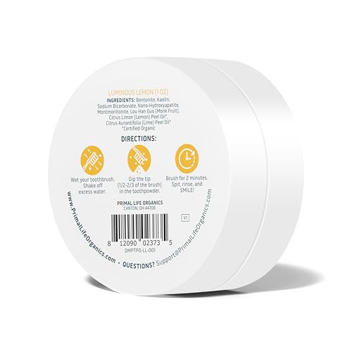 Primal Life Organics - Dirty Mouth Luminous Lemon Toothpowder, Tooth Cleaning Powder, Flavored Essential Oils with Natural Kaolin & Bentonite Clay, Good for 200+ Brushings, Paleo, Organic, Vegan