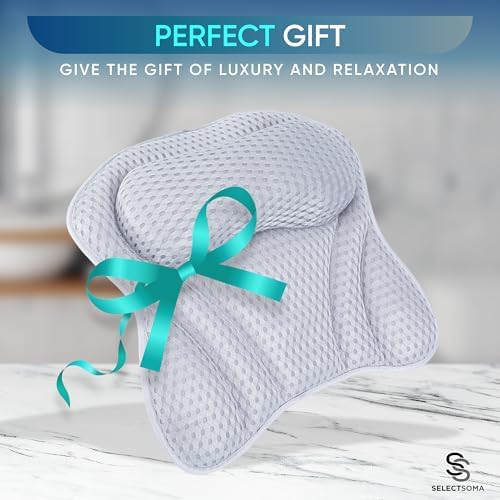 SelectSoma Premium Bathtub Pillow with Thick 4D Mesh for Head, Neck & Back Support - Luxury Quick-Drying Bath Pillow with 6 Strong Suction Cups for Tub Comfort
