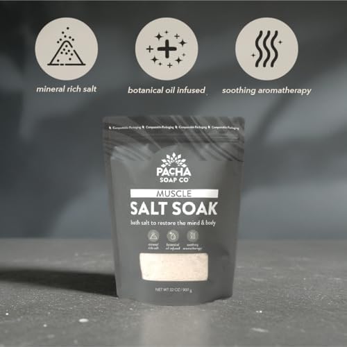 Pacha Soap Co. Muscle Salt Soak, 2-Pack, (64 oz Total) - Scents of Arnica & Calendula, Soothing Bath Soaking Aid