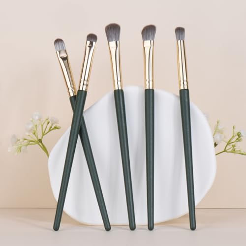 Eyeshadow Makeup Brushes Set with Case 5 PCS Soft Synthetic Hairs Eye Makeup Brushes for Blending Eyebrow Eyeliner Eyeshadow （Green）