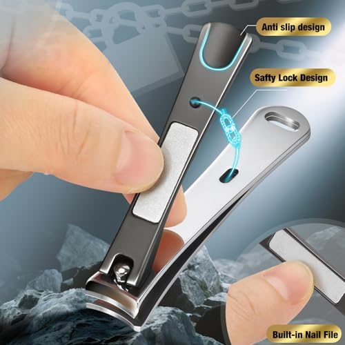 Toenail Clippers&Nail Clippers for Seniors Thick Nails - Professional Nail Clippers Set for Men/Women, Manicure Kit with Angled Head, Stainless Steel Toe Nail Cutter & File (Black(BC))