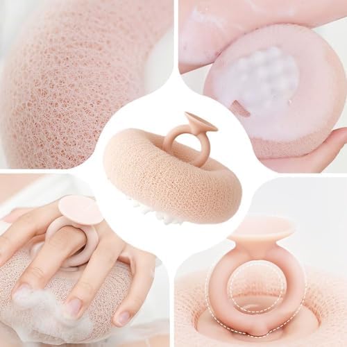 Super Soft Sunflower Suction Cup Bath Ball, 2025 New 2-in-1 Sunflower Bathing Ball with Finger Rings, Exfoliating Bath Sponge Cleaning Brush, Shower Loofah Sponge for Women & Men (Purple+Green)