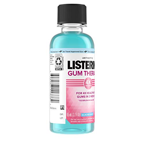 Listerine Gum Therapy Antiplaque & Anti-Gingivitis Mouthwash, Antiseptic Oral Rinse Helps Reverse Signs of Early Gingivitis, ADA Accepted, TSA-Compliant Travel-Size, Glacier Mint, 95 mL (Pack of 6)