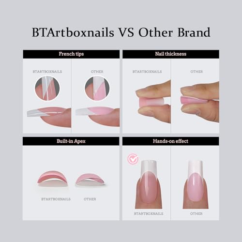 BTArtbox French Tip Press on Nails - 5 Styles XCOATTIPS Short Coffin Nails, Pre-Designed Swirl Soft Gel Nail Tips, Ultra Fit False Nails, Soak Off Acrylic Fake Nails Extensions for Nail Art