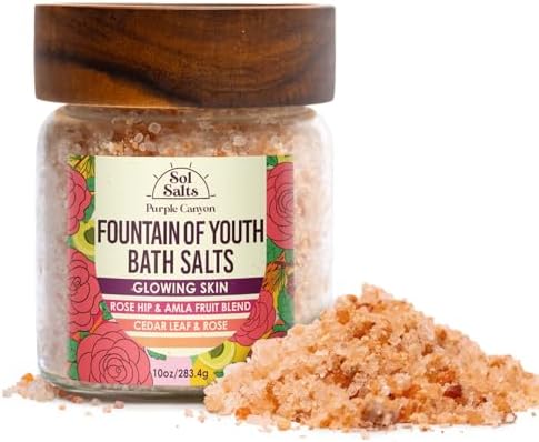 PURPLE CANYON SolSalts Fountain of Youth Bath Salts | Lavender, Rose, & Cedar Leaf Scented Detox Soak with Epsom Salt, Amla & Rosehip for Glowing Skin