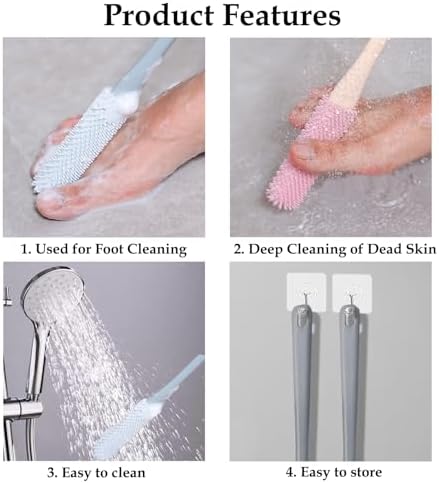 Toe Cleaning Brush,15.7" Foot Scrubber in Shower with Long Handle Shower Foot Scrubber Foot Brush Toe Scrubber for Exfoliating for Men,Women and Seniors(Pink)