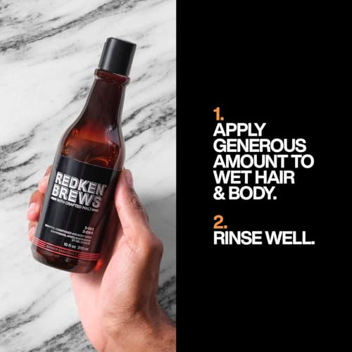 Redken Brews 3-In-1 Men's Shampoo, Conditioner and Body Wash - Multi-Purpose Hair & Body Cleanser For Men - Moisturizes & Hydrates, All-In-One Soap