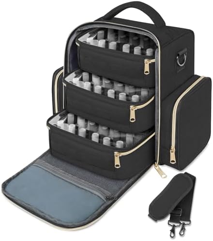 YOREPEK Nail Polish Organizer Holds Up to 72 Bottles (15ml-0.5 fl.oz) Nail Polish Carrying Case with 3 Removable Pouches and 4 Zippered Pockets for Manicure Tools, Supplies, Nail Lamp, Gift for Women