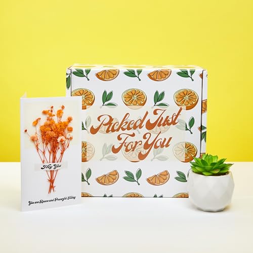 Sunny&Wise Orange Themed Gift Baskets for Women - Designed in USA - Care Package, Self Care Gifts, Get Well Soon, Thinking of You