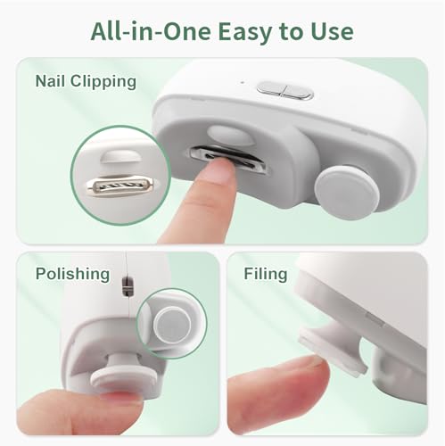 Electric Nail Clipper for Senior and Baby - 3in1 Baby Nail Trimmer Electric for Finger, Automatic Electric Nail Clipper with Polishing, Gift for Adult White