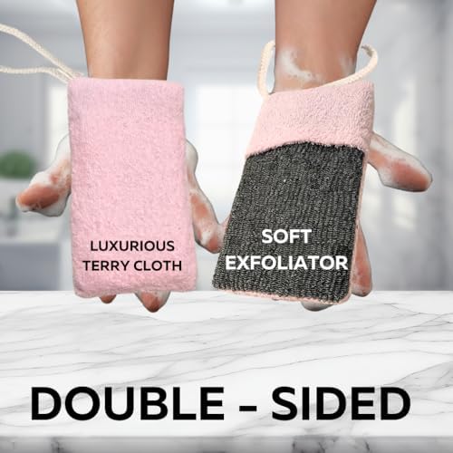 Evelots Soap Saver Sponge with Pocket - 3 Pack Terrycloth Plus Exfoliating Side for Cleansing Bar Soap -No More Wasted Soap Bits -Includes Sponge and Rope