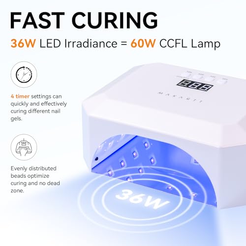 Makartt UV LED Nail Lamp: UV Light for Gel Nails Rechargeable Aurora 36W Gel Lamp with 4 Timers & Auto Sensor Professional Fast Curing Cordless Nail Light for Home Salon Manicure