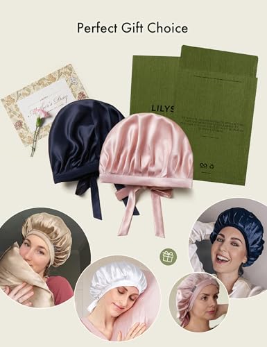 LilySilk 100% Mulberry Silk Bonnet, Silk Night Sleep Cap Adjustable Hair Wrap for Sleeping, Rosy Pink