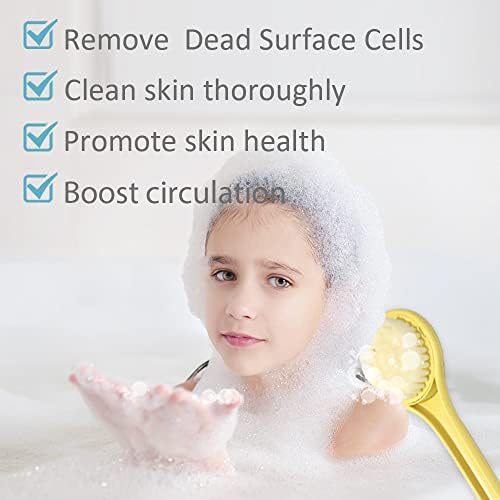 Little Yellow Eagle Bath Brush, Softer bristles, Long Handle, Suitable for Children Aged 3-12, Cleaning Sweat Stains and Beauty Bath, Wet or Dry Brush, Bath Brush (14 inch, Lemon Yellow)