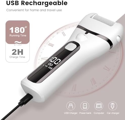 Electric Callus Remover for Feet with LED Display, 3 Roller Heads, 17-in-1 Rechargeable Pedicure Kit for Women & Men, Professional Foot File Tools for Hard, Cracked, Dry, Dead Skin (White)