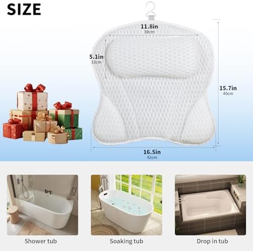 Luxury Bath Pillow for Bathtub – Soft 4D Mesh Fabric Neck and Back Support Headrest with Non-Slip Suction Cups – Relaxing Spa Accessories