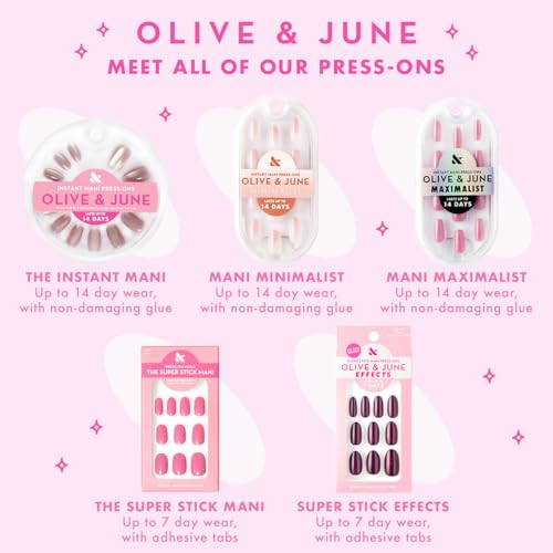 Olive & June Super Stick Mani Press-On Nails | Short, Round | No Glue Needed | 32 Tab Nails in 16 Sizes | Non-Toxic Tabs | Easy On-Off, Non-Damaging | Realest Look | 7-Day Wear | Glazed French