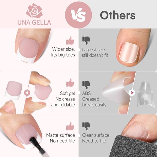 UNA GELLA French Toe Nail Press Ons X-Soft Peach Pink 330Pcs Big Wide Soft Gel Square Toe Nail Tips 15Sizes Matte Square Press On Toenails Fake Acrylic Gel Toe nail Tips for Women Nail Extensions