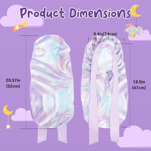 Lolalet Kids Bonnets for Girls, Long Silk Bonnet for Sleeping Kids Satin Bonnet Cap with Tie Band for Dreadlocks Braid Afro Curly Hair -1 PCS, Laser