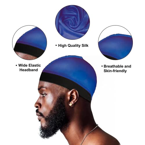 Selalu 4Pcs Wave Cap, Silk Stocking Wave Caps for 360 Waves, Silky Durag for Men, Stain Caps (4*Black)