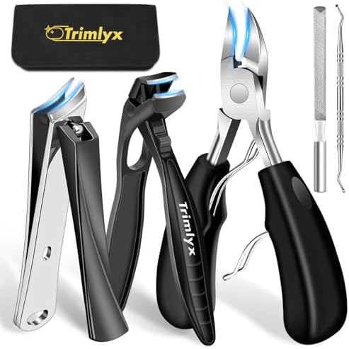 Toenail Clippers for Thick Toenails, Trimlyx Ingrown Toe Nail Clippers for Thick Nails for Seniors, Heavy Duty Nail Clippers for Men, Angled Head Large Toenail Clippers for Seniors 5Pcs