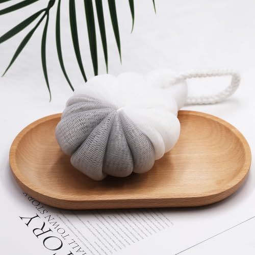 Travel Loofah Sponge with Case – Compact Shower Scrub Pouf for Travel & Gym, Hotel Small Bath Scrubber, Dual-Color Exfoliating Mesh Body Sponge for Men & Women