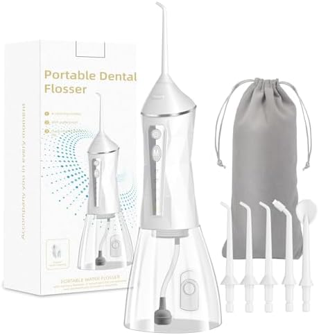 Tooth Flosser, 4 Modes, Portable 320ml Large Tank Water Flosser Oral Cleaner IPX7 Waterproof Cleaning Flosser for Home Travel （White