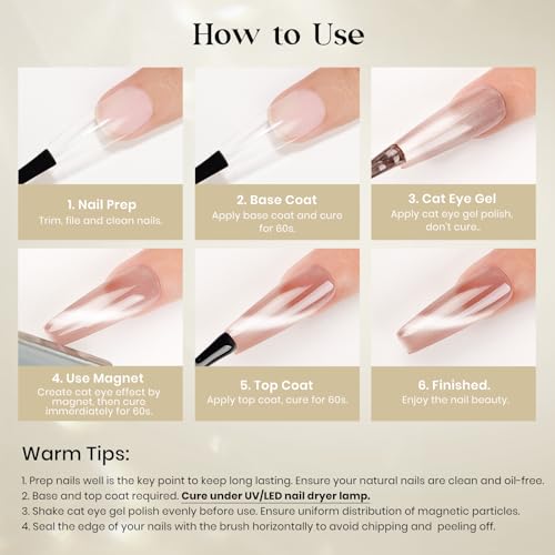 MIZHSE Cat Eye Gel Nail Polish, 8 Colors Ceramic Magnetic Gel Polish Set with Magnet Stick, Glass Effect Crystal Shimmery Silver Brown Green Purple Colors Soak Off Nail Art Salon Home Gift for Women