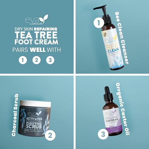 Eva Naturals Tea Tree Foot Cream - Foot Lotion with Peppermint, Menthol and Spearmint - Soothing Foot Cream Treatment for Dry Cracked Heels and Feet