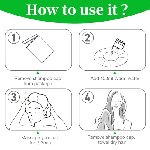 Shampoo Caps No Rinse Waterless Hair Washing Shower Caps 12 Packs for Elderly, Women, Hospital, Camping