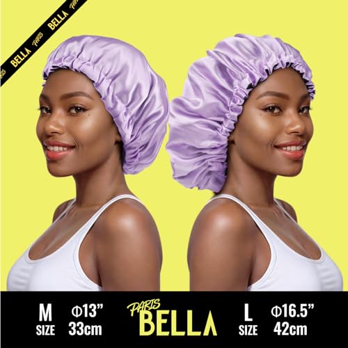 PARISBELLA Reversible Silk Satin Bonnet For Sleeping, Adjustable Sleep Cap for Curly Hair, Chic Hair Wrap With Scrunchy, Lavender, Large, Pack of 1