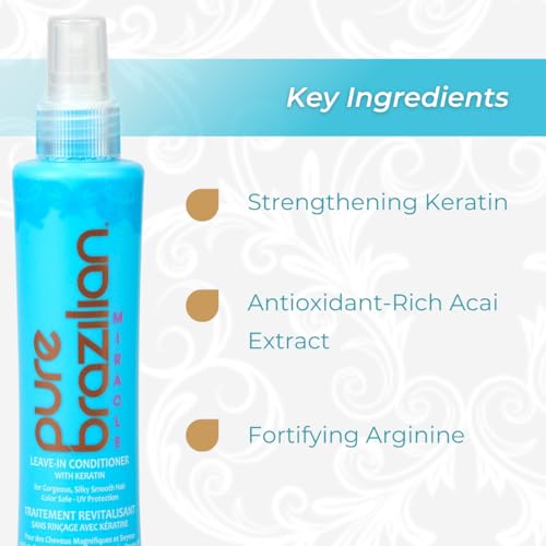 Pure Brazilian Leave-In Conditioner, Nourishing Hair Treatment Enriched with Keratin to Fortify & Strengthen, 6.78 Ounce (200 Milliliter)