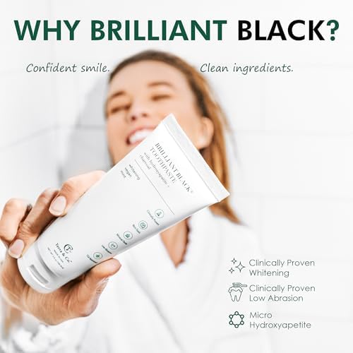 Terra & Co. Brilliant Black Hydroxyapatite Toothpaste for Whitening Teeth – USA-Made - Natural Remineralizing Toothpaste, Fluoride-Free, Vegan, SLS-Free, Low Abrasion – Mint, 3.4 oz