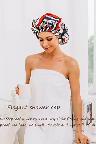 Womens Shower Cap for Long Hair Luxury Shower Cap For Dreadlocks, Braids, Curls, Locs, Curly Hair（Stripe）