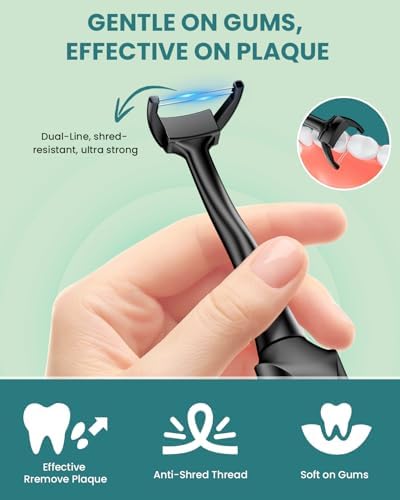 Electric Flosser for Teeth with 5 Speeds + 54 Refill Heads, Water Flosser Alternative, Easy Glide Flossing for Sensitive Gum, Rechargeable Oral Kit, 5X Cleaning, Portable Dental Floss Picks for Adults