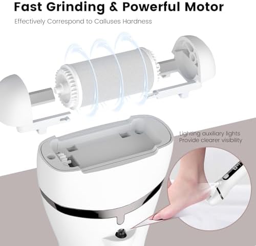 Electric Callus Remover for Feet with LED Display, 3 Roller Heads, 17-in-1 Rechargeable Pedicure Kit for Women & Men, Professional Foot File Tools for Hard, Cracked, Dry, Dead Skin (White)