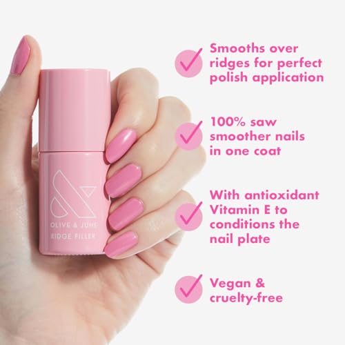 Olive & June Ridge Filler | Smoothing Nail Base Coat for Ridges | Vitamin E & Silica Formula | Smooth, Flawless Canvas for Polish | Vegan & Cruelty-Free | Salon-Quality Mani at Home (0.46 fl oz)