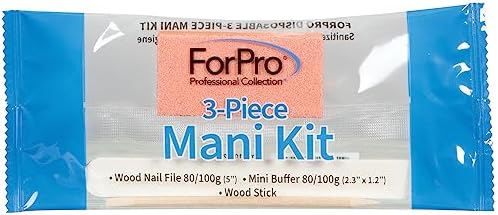 ForPro 3-Piece Mani Kit, 300-Count, Individually-Packed Manicure Set, White Wood Nail File 80/100 Grit, Orange Mini Buffer 80/100 Grit, Wood Stick