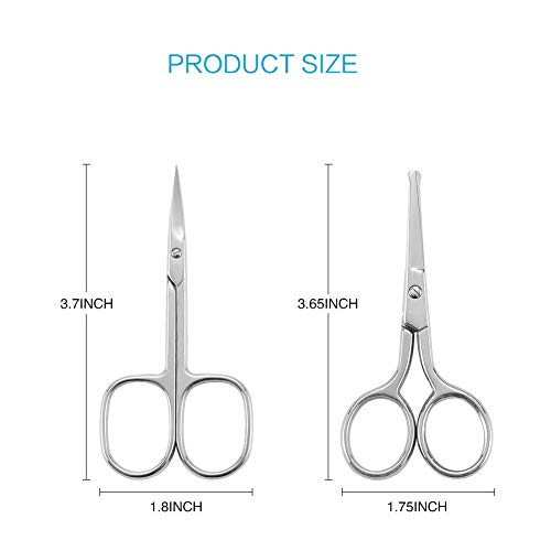 LIVINGO Premium Curved and Rounded Nose Hair Scissors for Men, 2 PC Set Nail Cuticle Manicure Scissors Shears Kit for Beard/Mustache, Ear, Facial Hair, Eyebrows, Eyelashes for Women