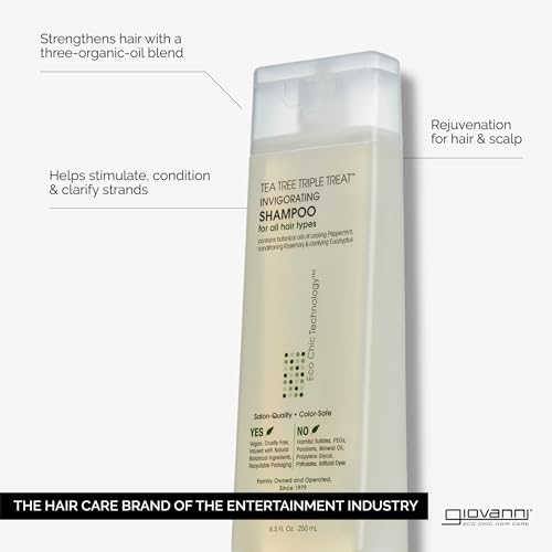 GIOVANNI Tea Tree Invigorating Shampoo - Special Clarifying Shampoo w/Organic Natural Oils for Women & Men, Cleansing & Moisturizing for Thin Hair, Rosemary, Eucalyptus & Peppermint Oil - 128 Fl Oz