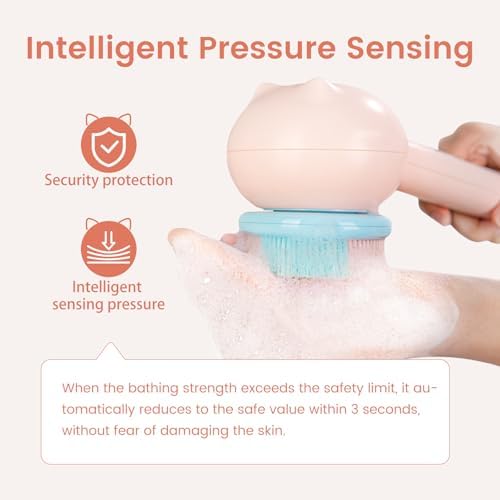 Electric Back Scrubber for Shower Body Brush, Waterproof Automatic Body Scrubber for Cleansing, Massaging and Exfoliating, Spinning Bath Brush with 2 Heads & 3 Speed Modes, Berry Pink