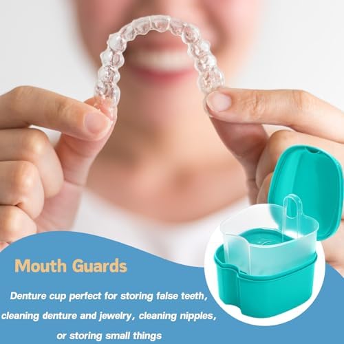 ZENFUN 20 Packs Denture Cases Dental Box For Artificial Teeth Denture Retainer Case Bulk Denture Holder with Strainer Basket Denture Soaking Container False Teeth Storage Box, Individually Sealed