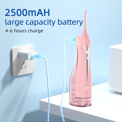 Water Flosser Teeth Pick: Rechargeable Cordless Oral Irrigator 300ML Portable Water Flosser for Braces IPX7 Waterproof Electric Waterflosser for Teeth Cleaning C101 Pink