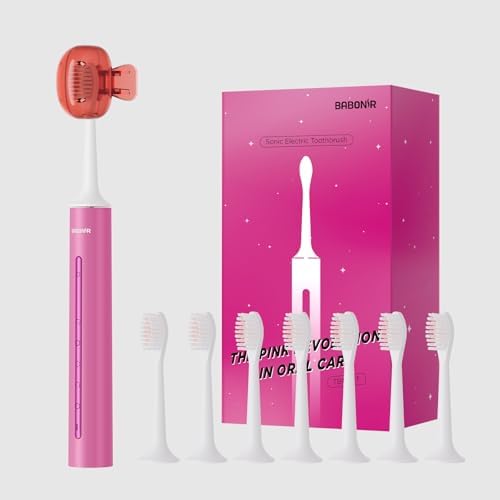 Sonic Electric Toothbrush with 8 Brush Heads for Adults & Kids 3+, One Charge for 180 Days, 5 Modes, Smart Timer, IPX7 Waterproof, Rechargeable Toothbrush with Brush Cover, Dark Pink