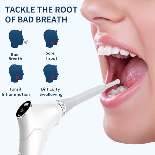 Tonsil Stone Remover Kit - Electronic Tonsil Stone Vacuum with Built-in LED Light - Tonsil Stone Removal Kit with 3 Levels Suction - Instant Suction - Irrigator and 5X Magnifying Mirror (White)