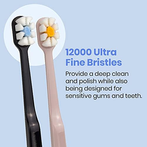 Lindo Polishing Toothbrush - for Sensitive Gums and Teeth, 12000+ Ultra Fine Bristles, Soft and Gentle, Deep Clean, Pack of 4 (Original Black, Beige, 4 Pack)